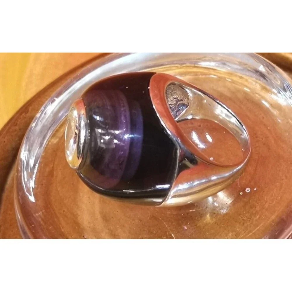 NEW Large Purple Cabochon Ring 23.7 gr. 925 Sterling Silver Size 9 - 9.5 in Box